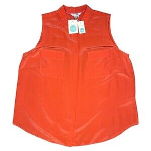 NEW Boden Silk Button Up Sleeveless Shell Blouse Womens Plus 18 Coral Semi Sheer